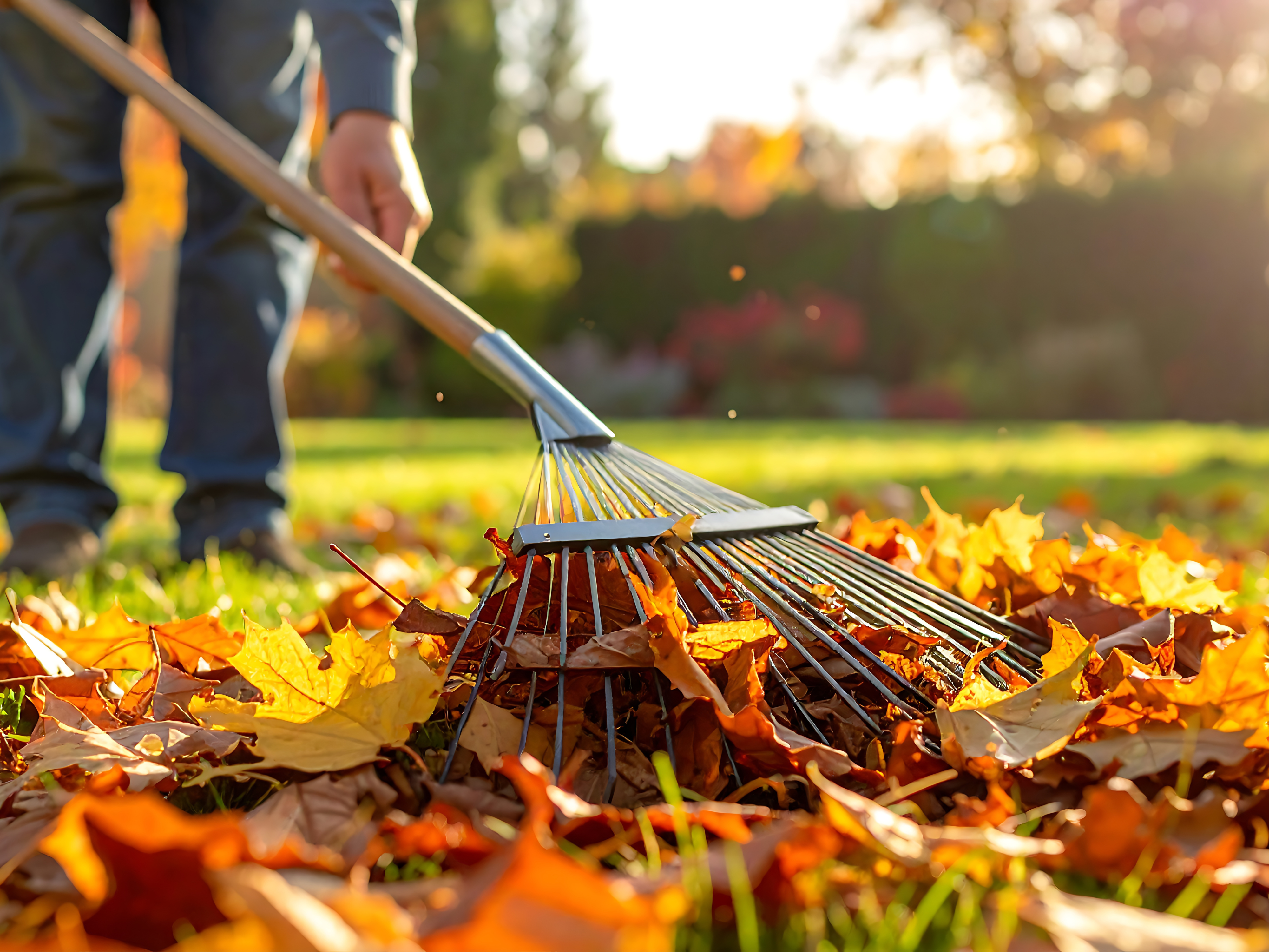 Rasen im Herbst richtig pflegen: Letzte Düngung, Laub und Vorbereitung auf den Winter